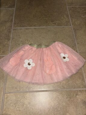Girls Pink Tulle Skirt with Floral Appliqués